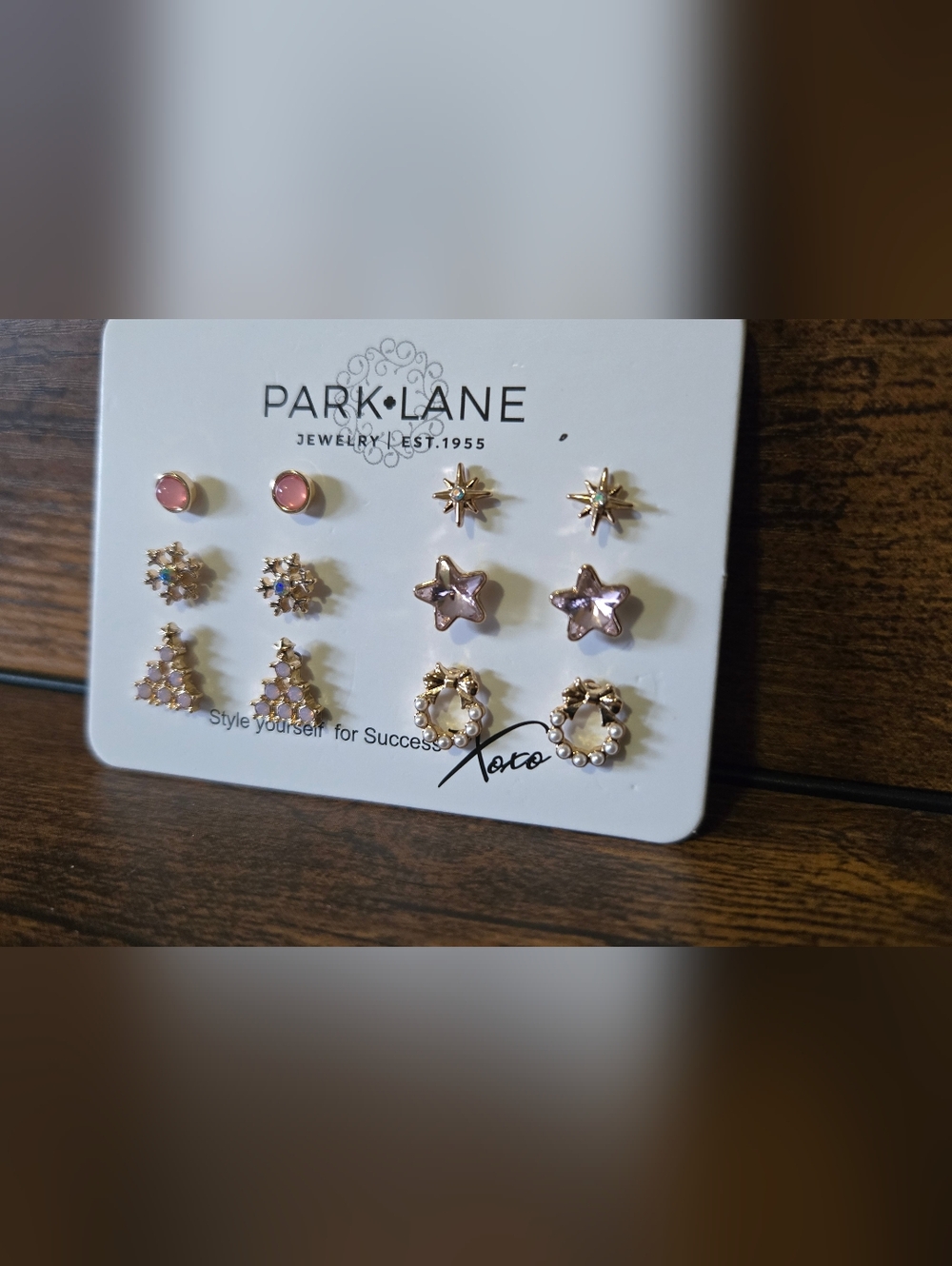 Park Lane Wintery Gold-Tone Stud Earring Set with Pink Accents